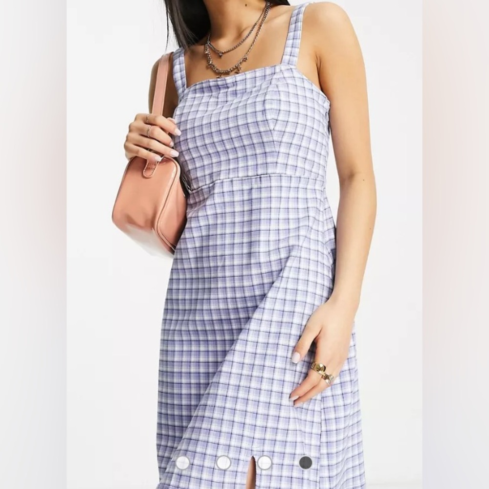 Hollister Advanced Stretch Square-Neck Purple and White Checkered Mini Dress